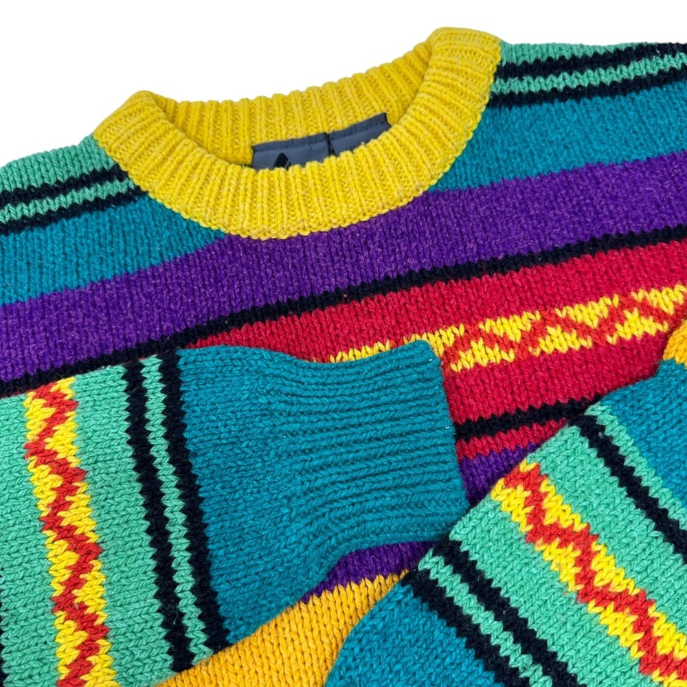 LIZWEAR Vintage Multicolor Striped Long Sleeve Crew Neck Pullover Sweater‎ Small
